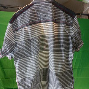 italy premium collection button downs shirt short sleeves stripês gray XL